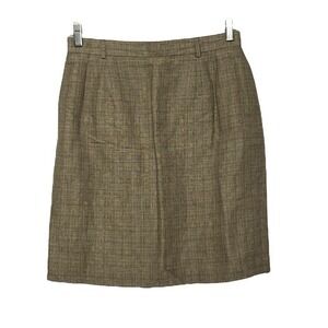 Talbots Petites Plaid Wool Blend Knee Length Skirt Women's 12P Brown Tan